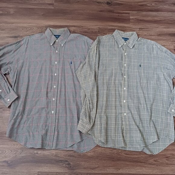 2 VTG POLO RALPH LAUREN “BLAKE” BUTTON DOWN COTTON TWILL SHIRT CHECK MENS L - Picture 1 of 6